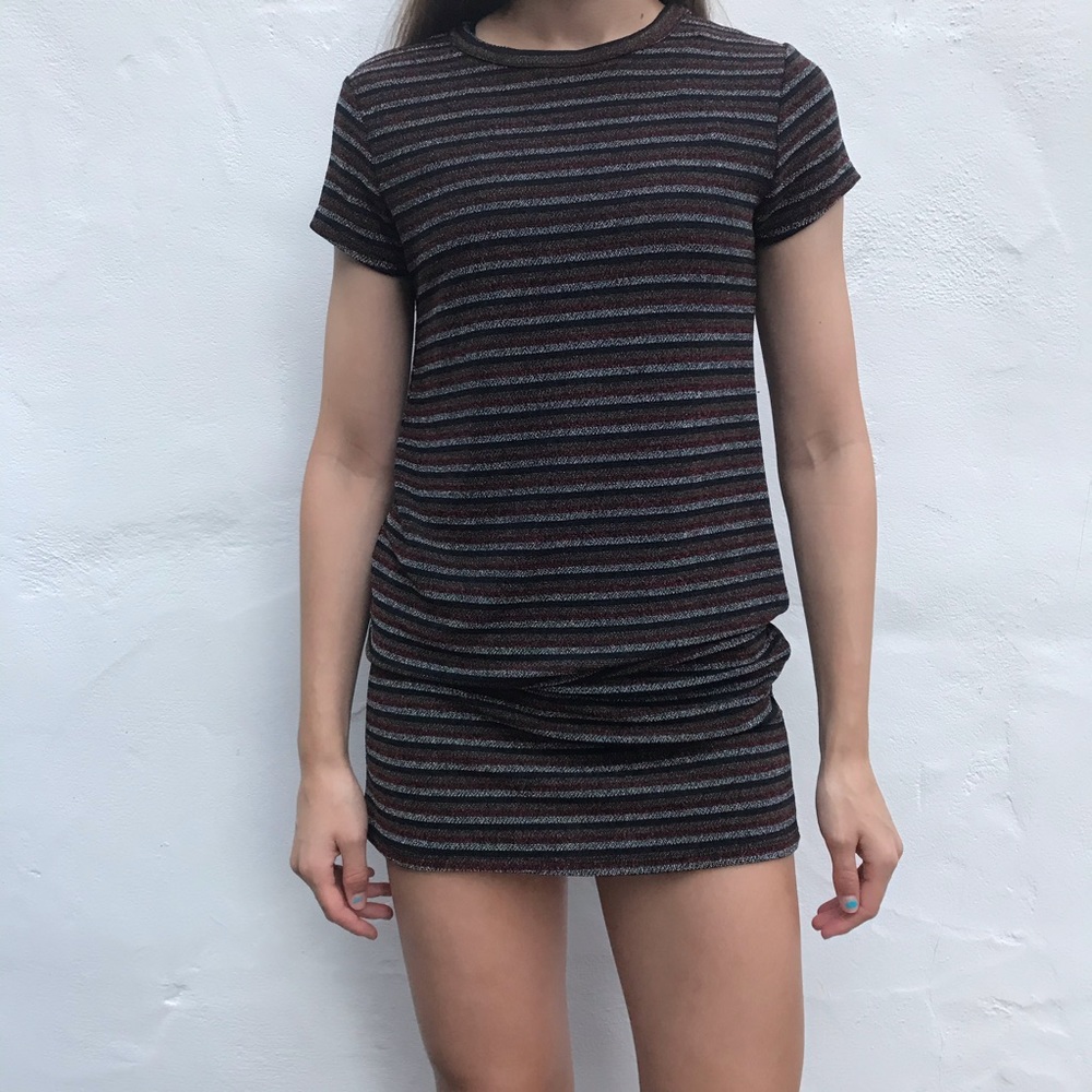 Comfortable sparkly striped short sleeve dress